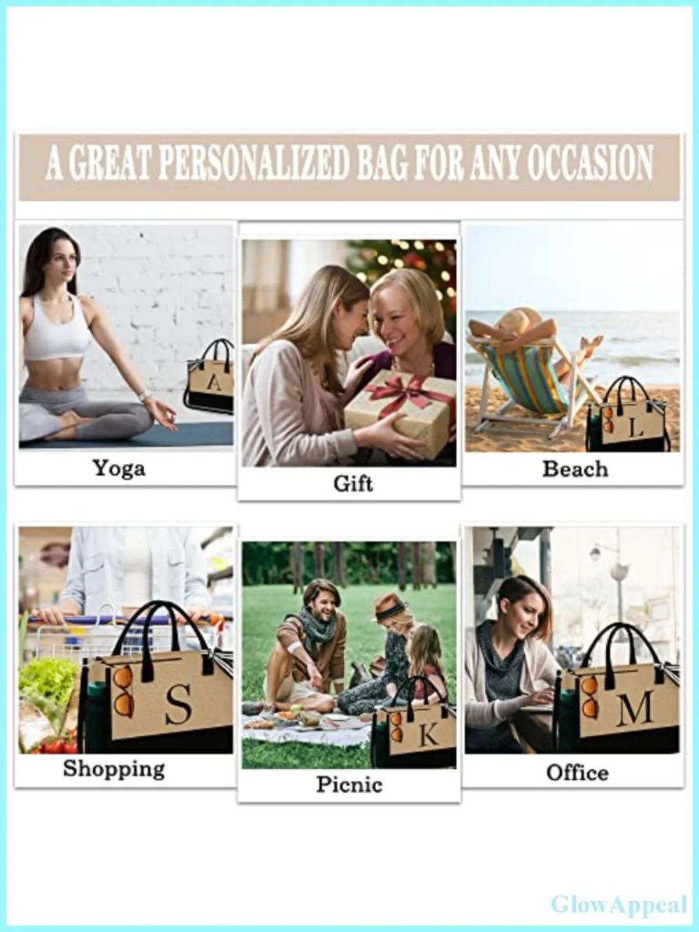 Personalized Initial Jute Tote Bag with Makeup Pouch, Monogram Gift for Women